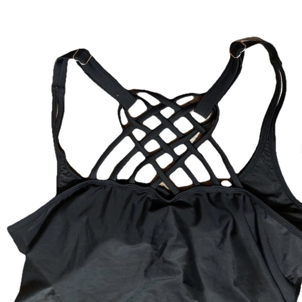 Women Size XL YONIQUE  High Neck Tankini Swimsuit Top Black NWT